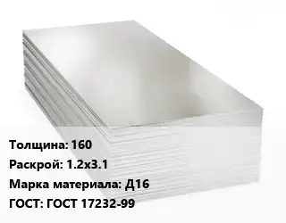 Алюминиевый лист 160 1.2х3.1 Марка: Д16 ГОСТ: ГОСТ 17232-99